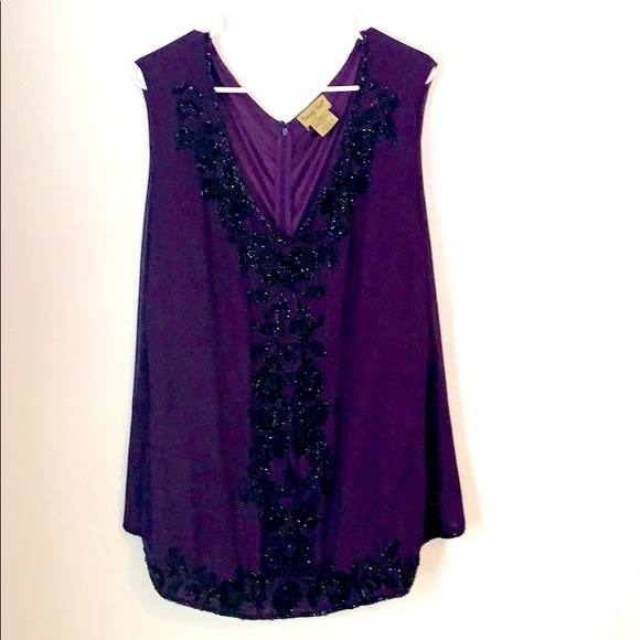 Midnight Velvet Tops - Midnight Velvet Soft Black Sequined Purple Top